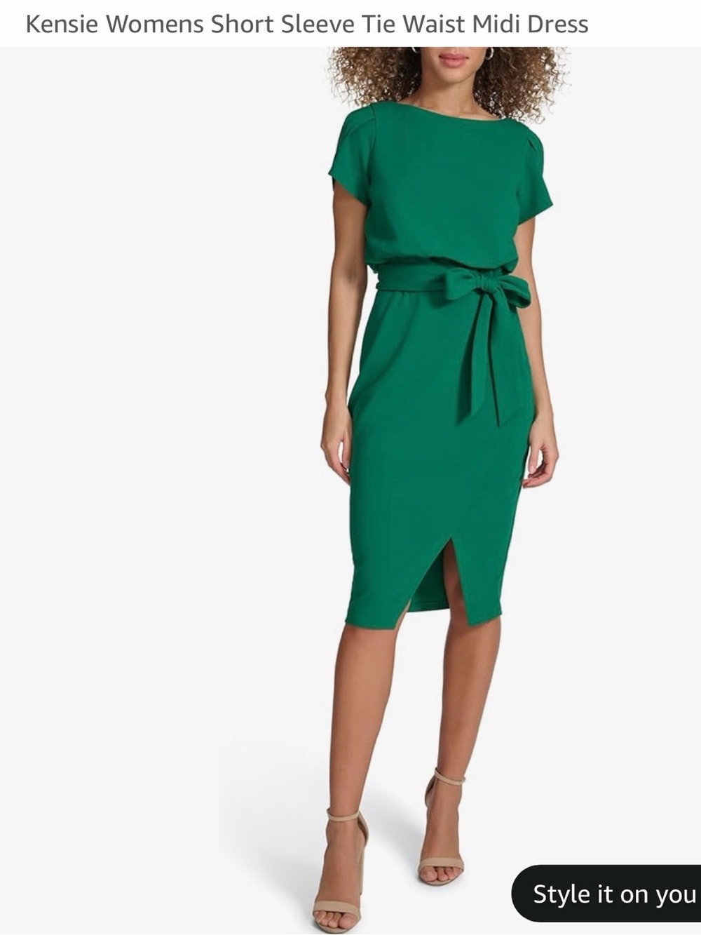 Kensie Forest Green Belted Midi Dress